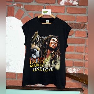 Vintage Island Expressions Bob Marley ONE LOVE Black Tank Top Shirt Medium